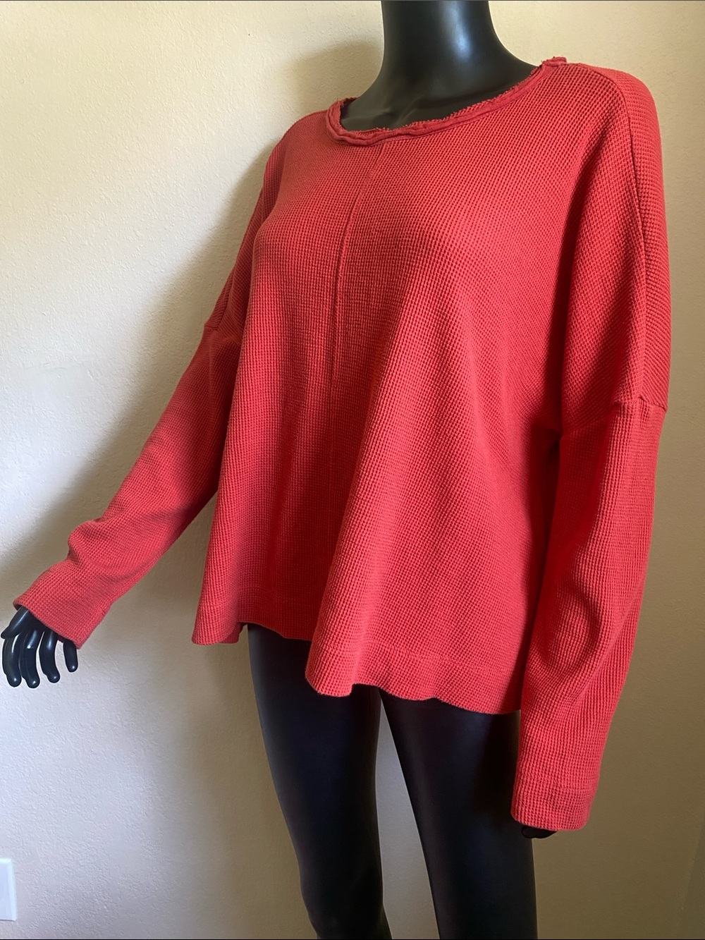 Anthropologie Red Waffle Knit Sweater - Picture 3 of 10